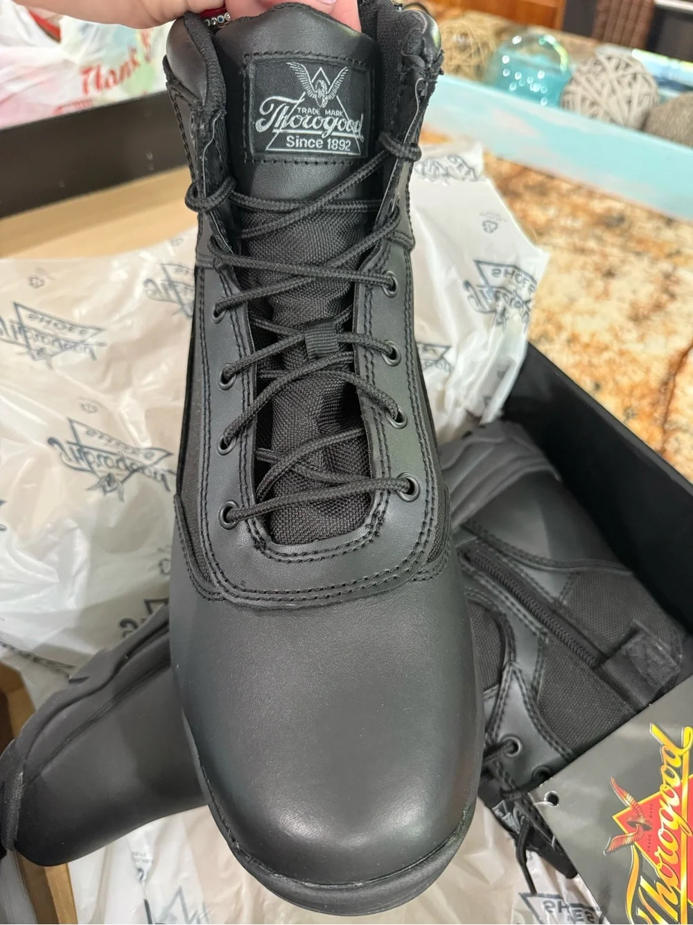 Thorogood Men's Black Leather Work Boots